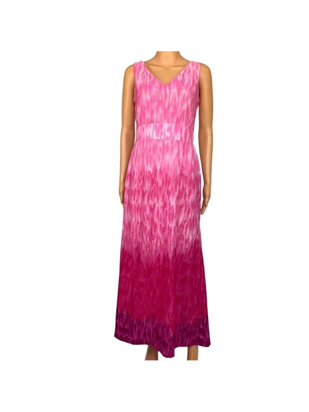 Vintage Pink Maxi Dress Ombré Leslie Fay Women's M Sleeveless